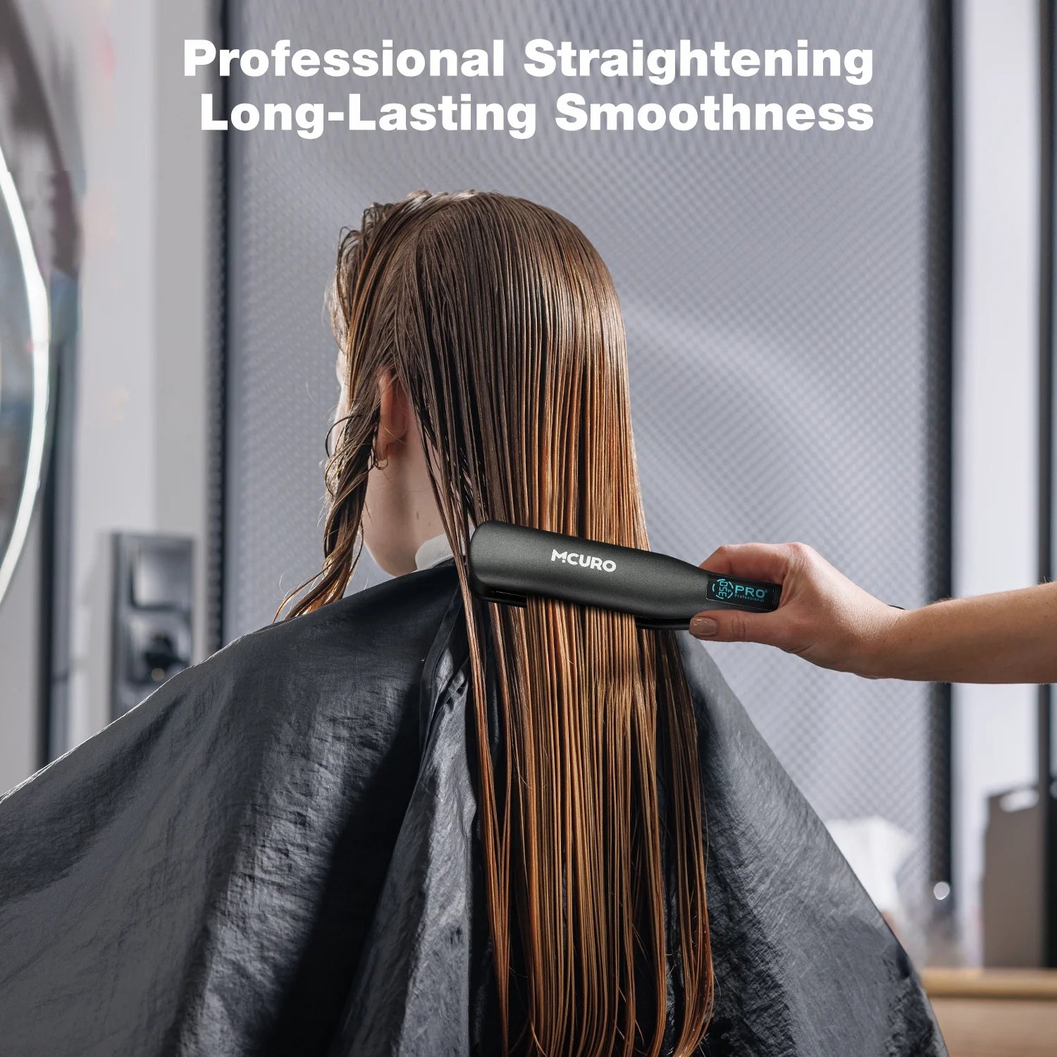 MCURO Hair Straightener, Flat Iron for Hair, 1.5-inch Floating Titanium Wide Plates, Professional Straightener with Digital Display, Dual Voltage, Black