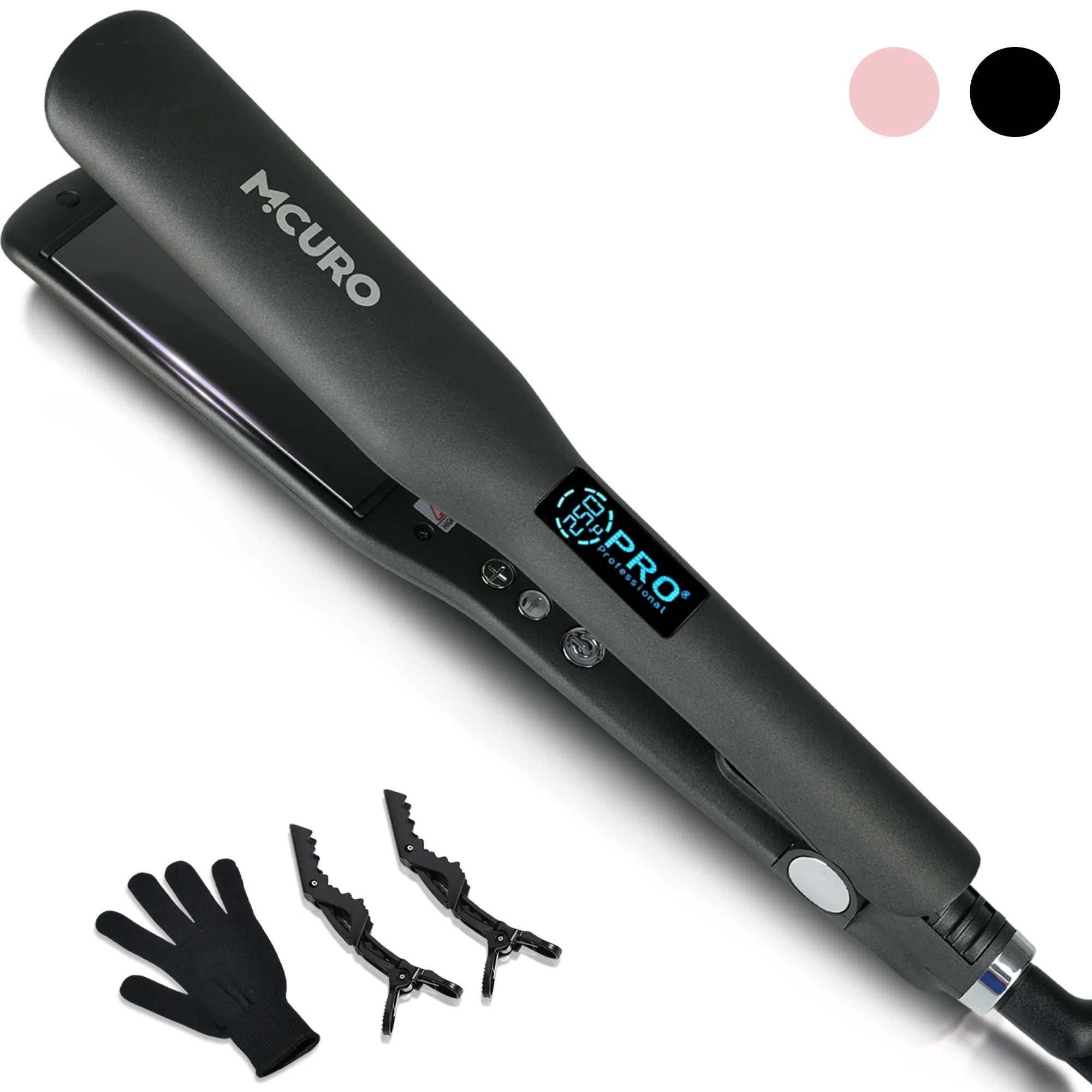 MCURO Hair Straightener, Flat Iron for Hair, 1.5-inch Floating Titanium Wide Plates, Professional Straightener with Digital Display, Dual Voltage, Black
