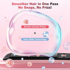 MCURO 1 inch Hair Straightener, Flat Iron for Hair Infused with Keratin, Dual Voltage Flat Iron, Hair Styling Tools, Pink