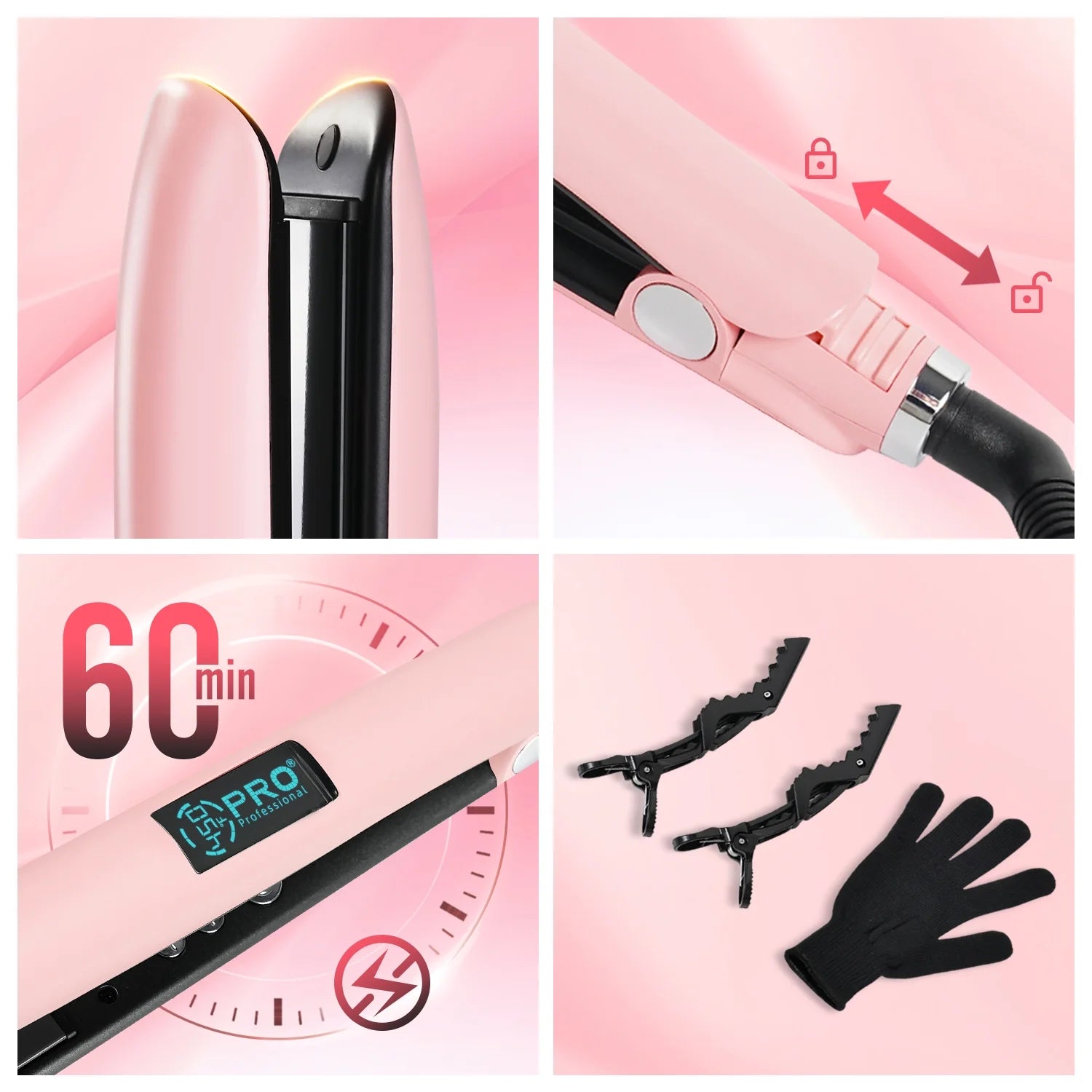 MCURO 1 inch Hair Straightener, Flat Iron for Hair Infused with Keratin, Dual Voltage Flat Iron, Hair Styling Tools, Pink