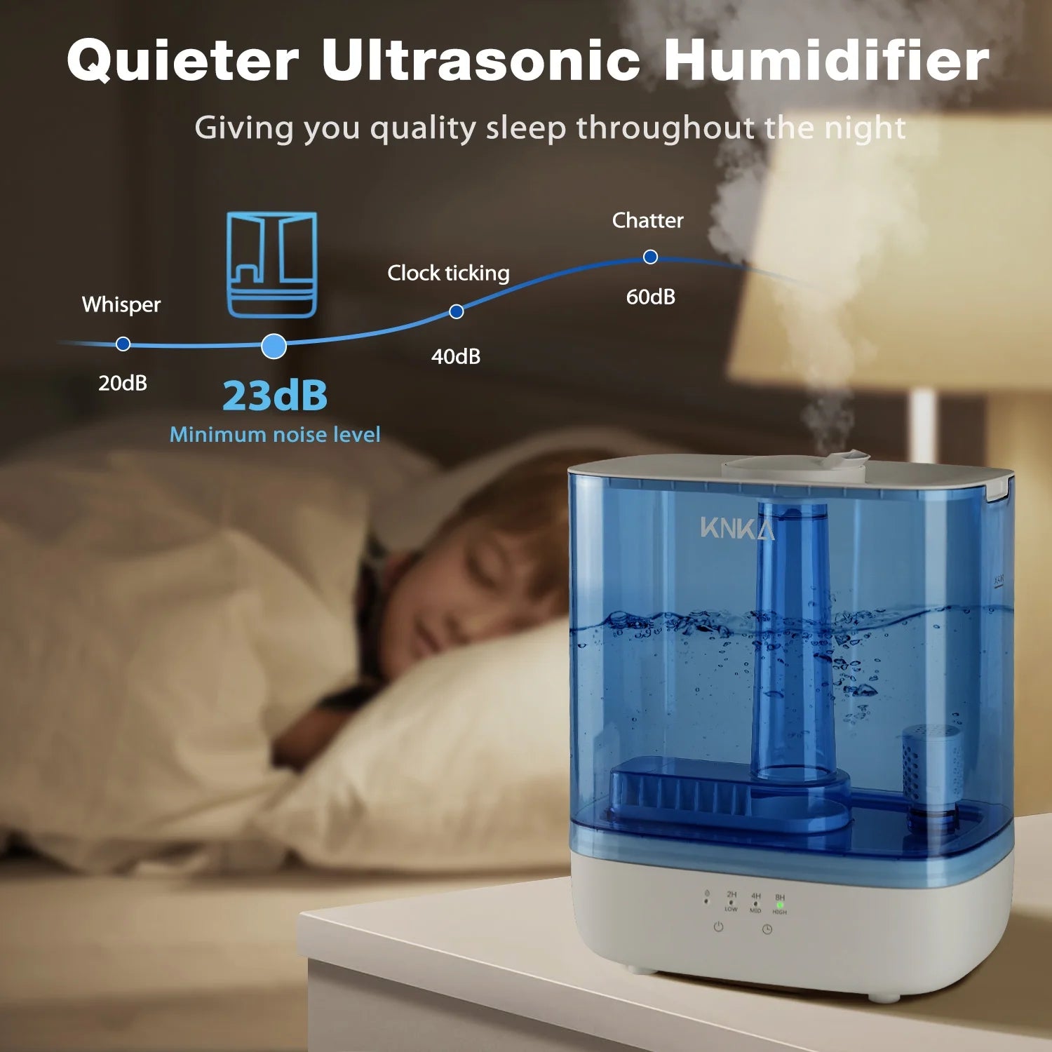 KNKA Humidifier, 6L Humidifier for Room, Cool Mist Humidifier for Home, Baby, and Bedroom, Quiet, Top-Fill, 360° Nozzle, 60-Hour Runtime, White