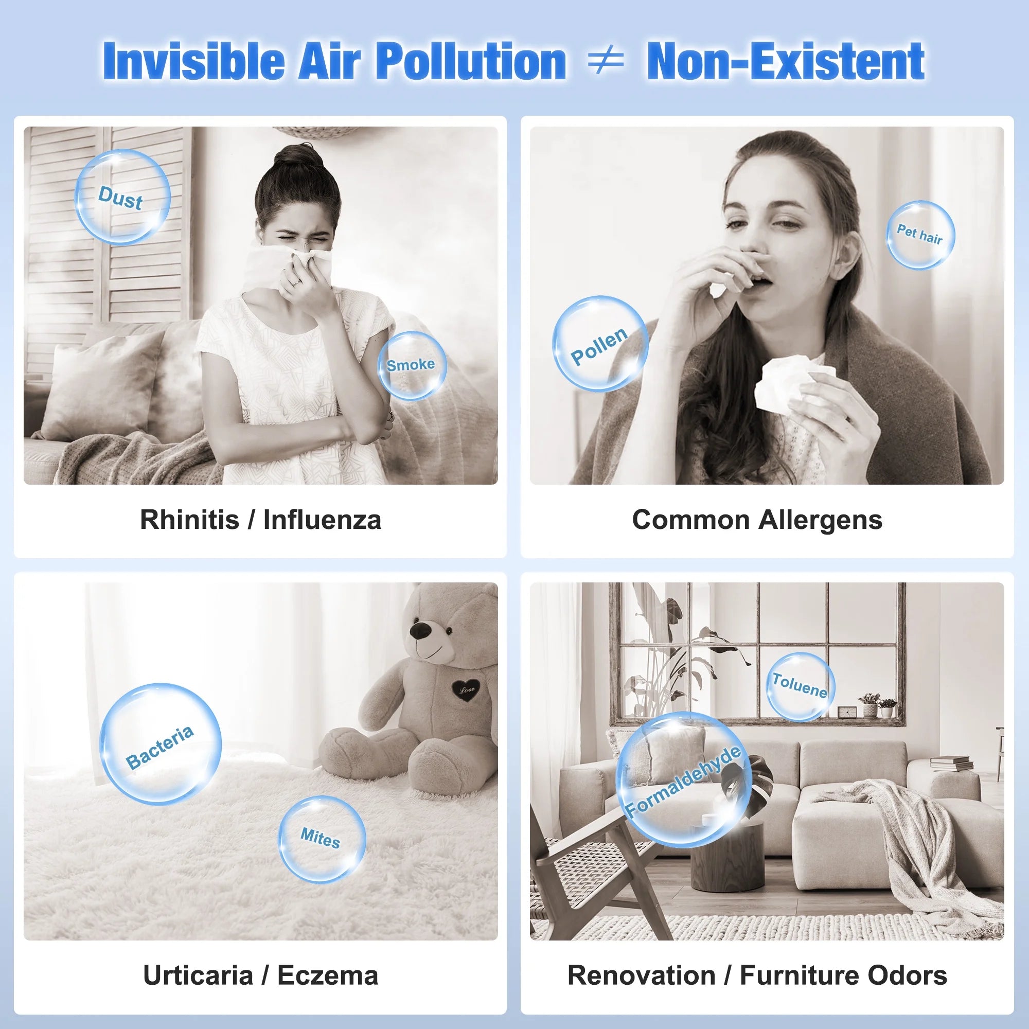 KNKA HEPA Air Purifiers for Home, Bedroom & Pet Areas up to 900 Sqft, Air Cleaner for PM2.5 Particles, Quiet Operation