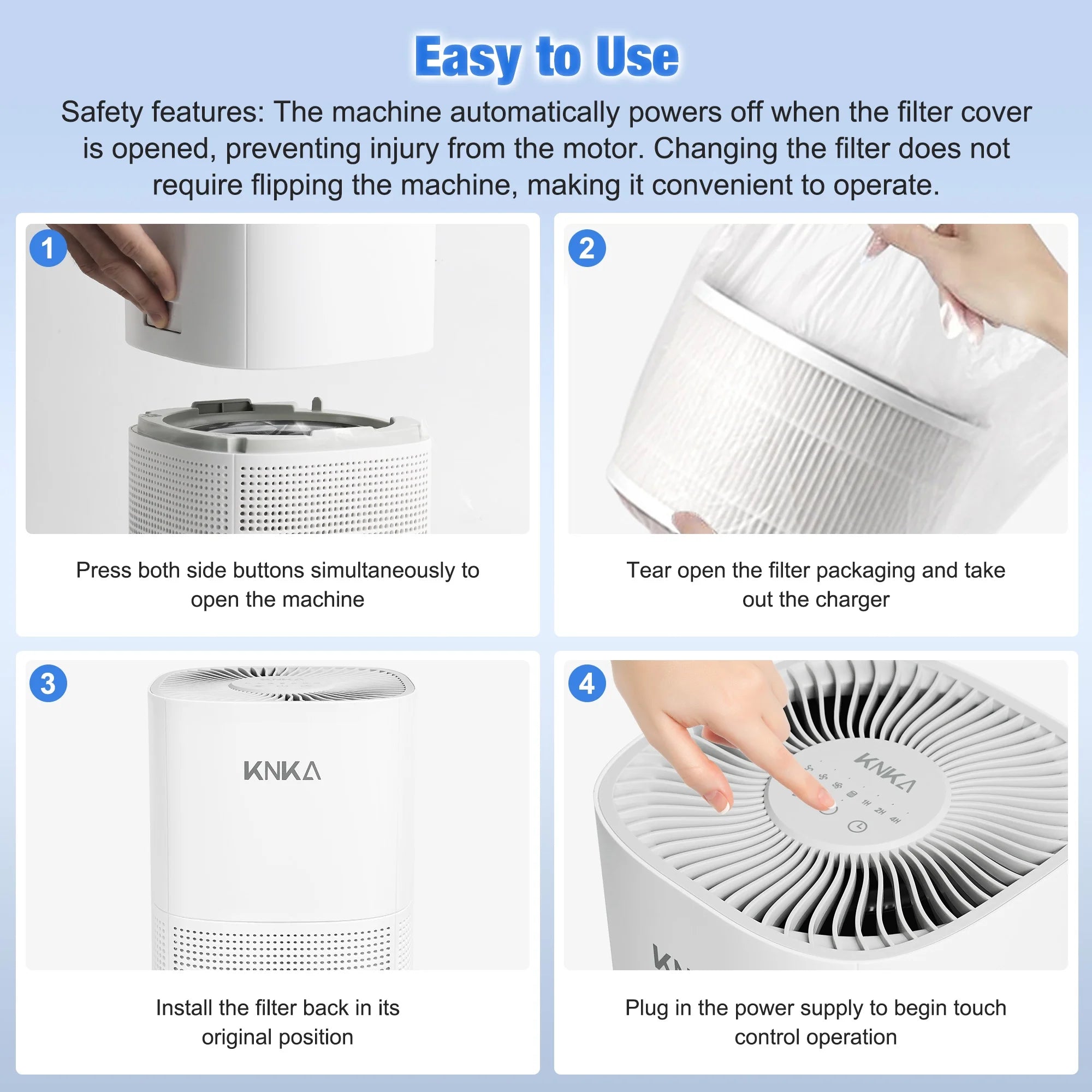 KNKA HEPA Air Purifiers for Home, Bedroom & Pet Areas up to 900 Sqft, Air Cleaner for PM2.5 Particles, Quiet Operation