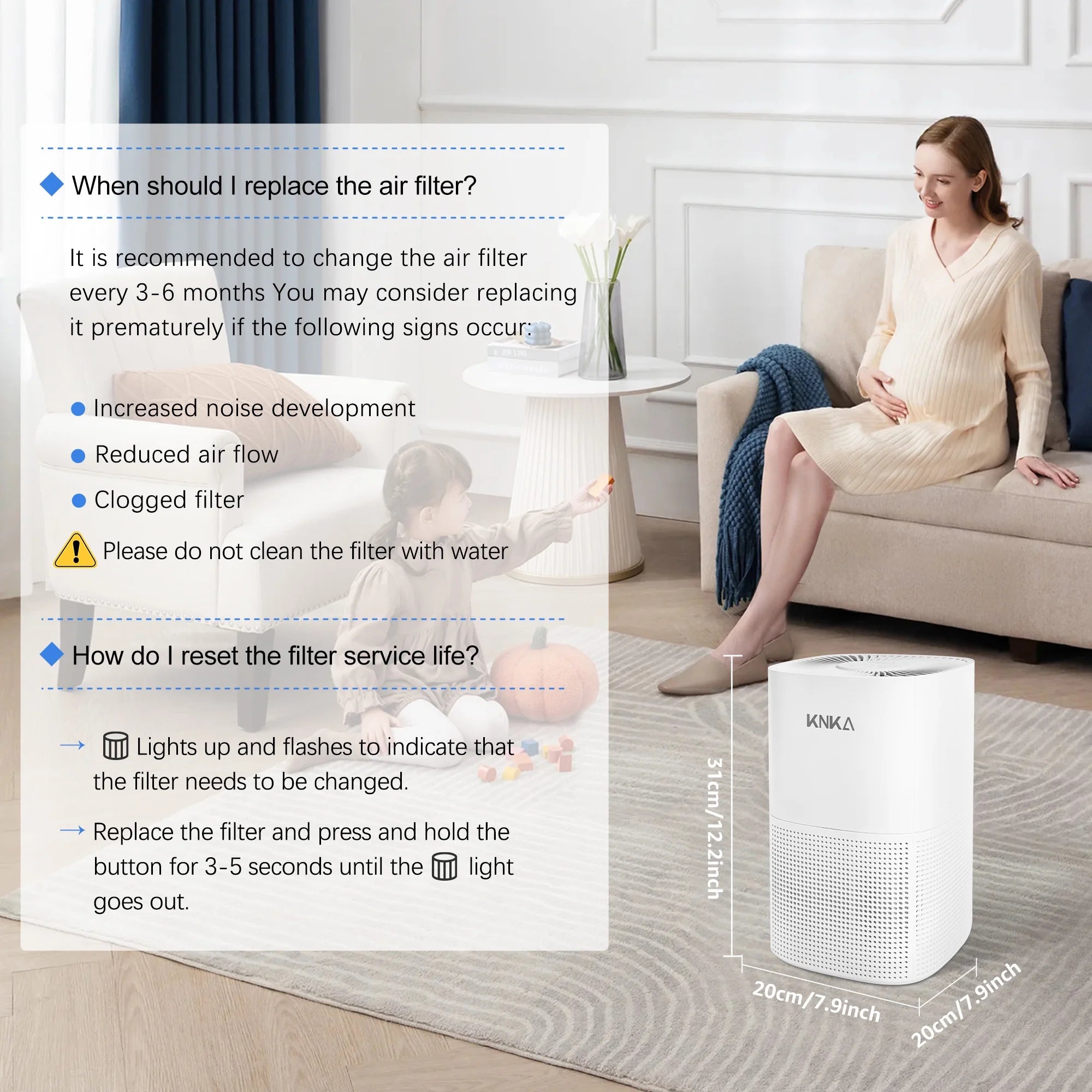 KNKA HEPA Air Purifiers for Home, Bedroom & Pet Areas up to 900 Sqft, Air Cleaner for PM2.5 Particles, Quiet Operation